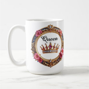 Königlicher Kronenrahmen mit Diamanten und florale Kaffeetasse