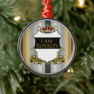 Königlicher Kronenschild Braun Gelb Grau Gestreift Ornament Aus Metall