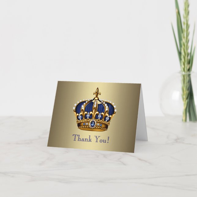 Königlicher Marine-Blau-Goldprinz Crown Thank You Dankeskarte (Vorderseite)
