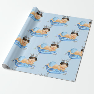 Königlicher Prinz Baby Blau & Silbernes Kissen Boy Geschenkpapier