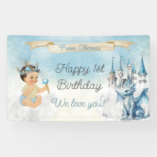 Königlicher Prinz Baby Junge Schloss Drache Blau G Banner