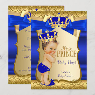 Königlicher Prinz Baby Shower Blau Gold Damast Brü Einladung