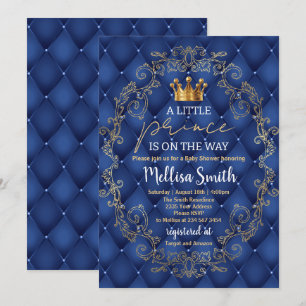 Königlicher Prinz Baby Shower Blau Gold Rassel Eth Einladung