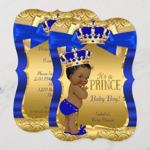 Königlicher Prinz Baby Shower Blau Goldene Schleif Einladung