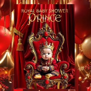 Königlicher Prinz Baby Shower Rot Gold Stuhl Einladung