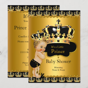 Königlicher Prinz Baby Shower Schwarz Gold Blond Einladung