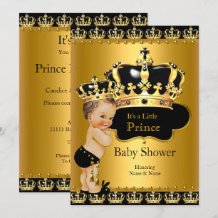 Königlicher Prinz Baby Shower Schwarz Gold Brünett Einladung