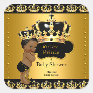 Königlicher Prinz Baby Shower Schwarz Gold Ethnisc Quadratischer Aufkleber