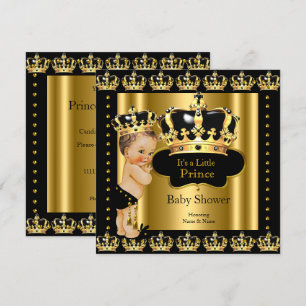 Königlicher Prinz Baby Shower Schwarz Goldene Kron Einladung