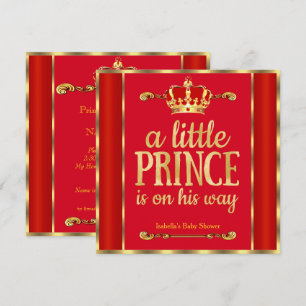Königlicher Rot-Gold-Prinz ist auf dem Weg Baby Sh Einladung