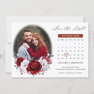 Königlicher Rot-Weiß-Silber-Metall-Fotokalender  Save The Date