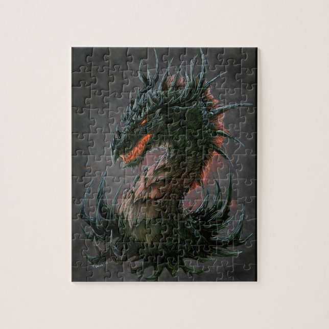 Königlicher schwarzer Drache-Kopf - farbenreich (Vertikal)