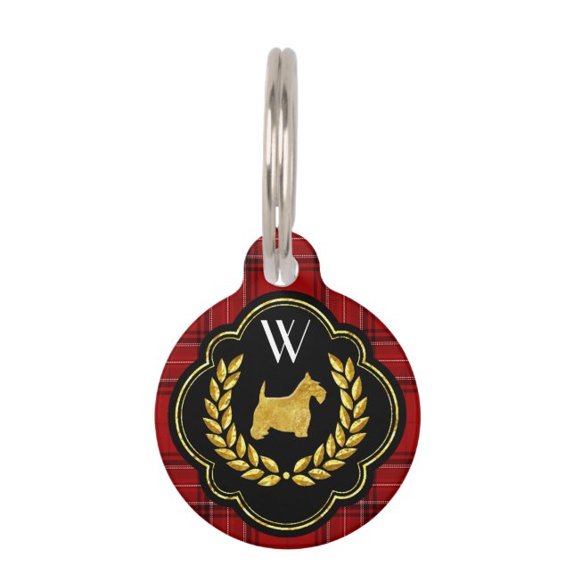 Königlicher Scottie-rotes kariertes Monogramm Tiermarke (Vorderseite)