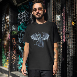 Königlicher Silberdrache auf Schwarz T-Shirt