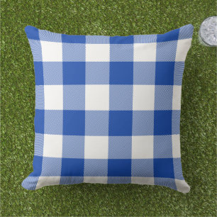 Königliches Azur und Weiß Gingham Karo Büffelkarie Kissen