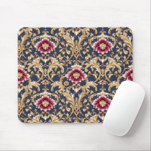 Königliches Barock-Blumenmuster auf Tiefblau Mousepad