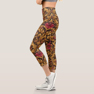 Königliches Barock-Blumenmuster mit goldenem Ornam Capri Leggings