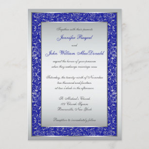 Königliches Blau, die silbernen verzierten Wedding Einladung