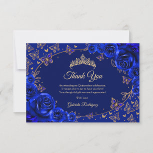 Königliches Blau Gold Quinceanera Dankeskarte
