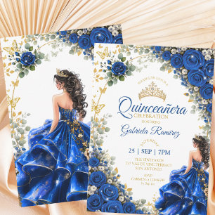 Königliches Blau Golden Quinceañera Schmetterlinge Einladung