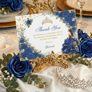 Königliches Blau Golden Schmetterling Quinceañera  Dankeskarte