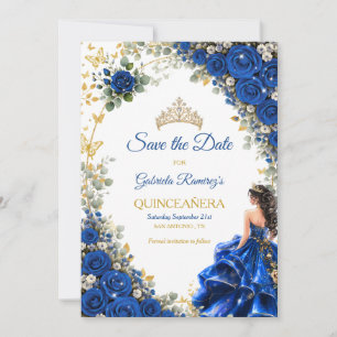 Königliches Blau Golden Schmetterling Quinceañera Save The Date