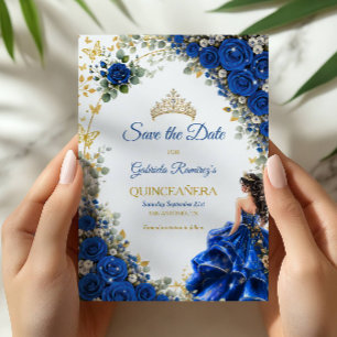 Königliches Blau Golden Schmetterling Quinceañera Save The Date