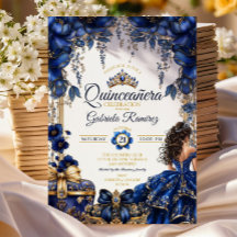 Königliches Blau Goldenes Diadem Florales Quinceañ