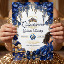 Königliches Blau Goldenes Diadem Florales Quinceañ