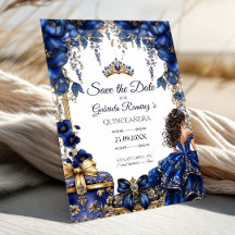 Königliches Blau Goldenes Diadem Florales Quinceañ