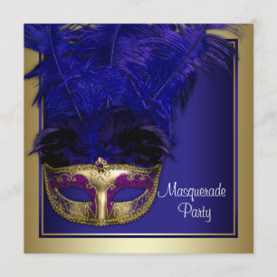 Königliches Blau-Goldmaskerade-Party Einladungen