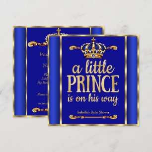 Königliches Blau-Navy-Gold Prinz auf dem Weg Baby- Einladung