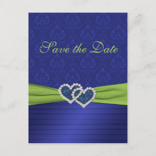 Königliches Blau und Chartreuse Save the Date Ankündigungspostkarte