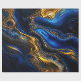 Königliches Blau und Gold Fluid Art Geschenkpapier