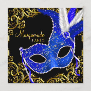 Königliches Blau-und Schwarz-Maskerade-Party Einladung