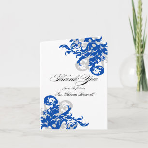 Königliches Blau und Silber Flourish Dankeschön Dankeskarte
