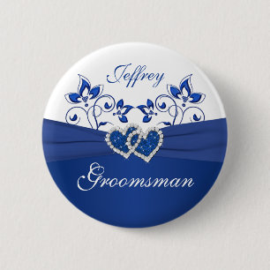 Königliches Blau, weißes BlumenTrauzeuge-Button Button