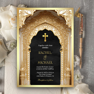 Königliches Goldbogen religiös christlich schwarze Einladung