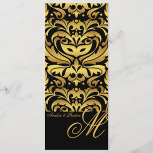 Königliches Goldmonogramm-Damast-Hochzeits-Menü Menükarte