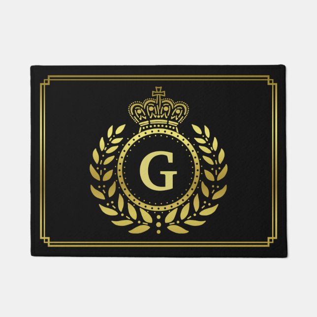 Königliches Kronen-Lorbeerwreath-Schwarz-Gold mit Fußmatte (Vorderseite)