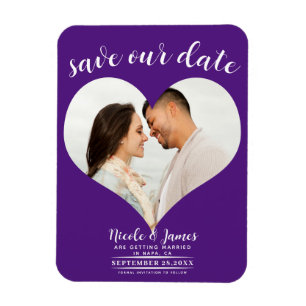 Königliches Lila Herz Foto Hochzeit Save the Date Magnet