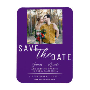 Königliches Lila Save the Date Foto Hochzeit Magnet