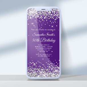 Königliches Lila und Silber Glitter 50. Geburtstag Einladung