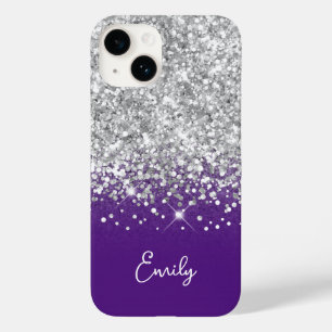 Königliches Lila und Silber Glitter Glam Case-Mate iPhone 14 Hülle