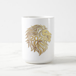 Königliches Löwenkopf-Emblem mit 2026 und Goldfoli Kaffeetasse