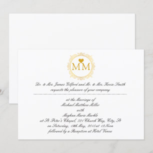 Königliches Monogramm-Goldskript der Einladung