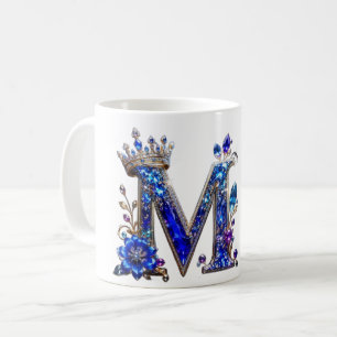 Königliches Saphir-Kristall-M-Kronen-Monogramm Kaffeetasse