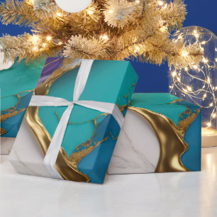 Königliches Teal & Amethyst-Marmor mit Goldadern Geschenkpapier