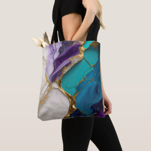 Königliches Teal & Amethyst-Marmor mit Goldadern Tasche