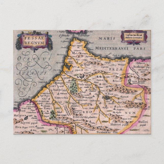 Königreich Fes Antique Karte von Marokko Postkarte (Vorderseite)